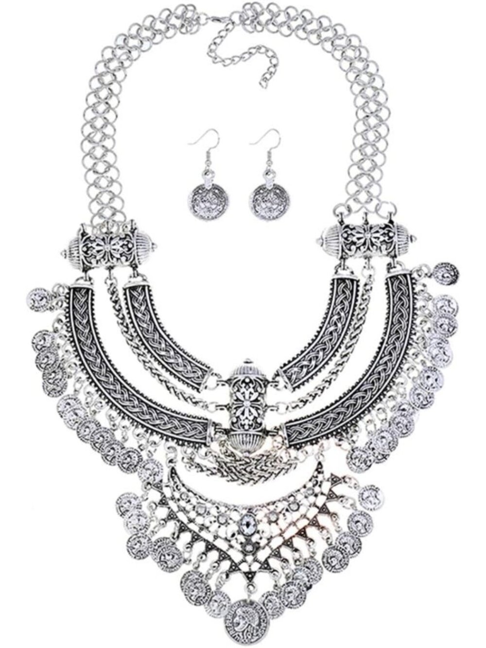 Bohemian Statement Necklace & Earrings Set | Fashionable Punk Ethnic Jewelry for